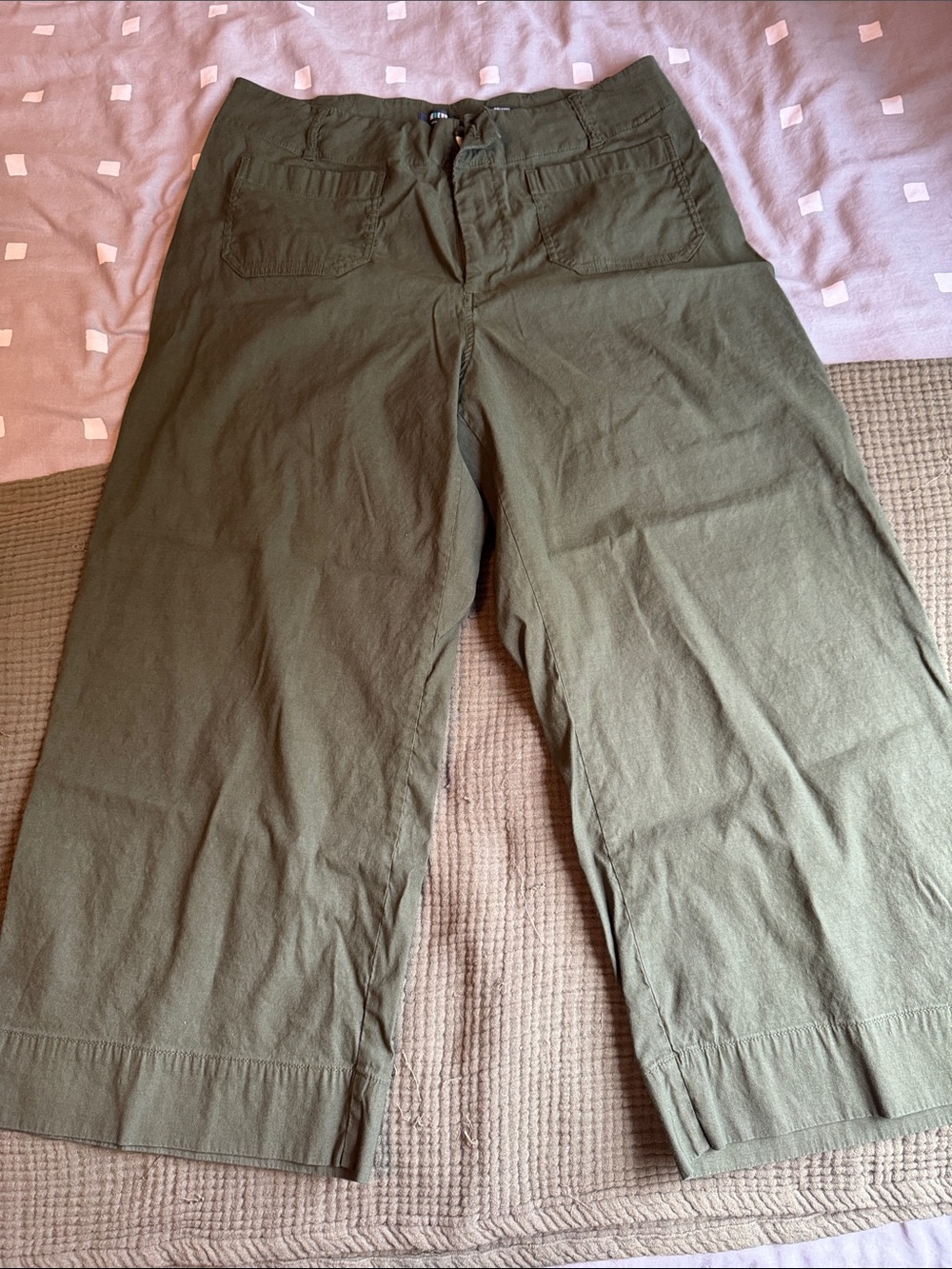 Maeve by Anthropologie Olive Green Cropped Wide-Leg Pants